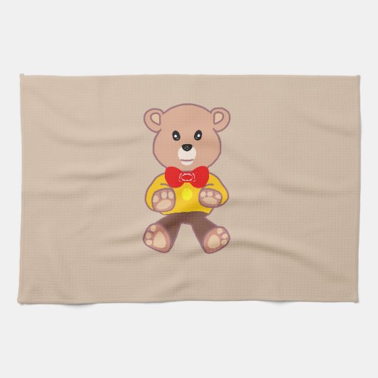 Beige Schattigee Bowtie Teddy Bear Theedoek (Horizontaal)