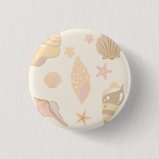 Beige Schelpenpatroon Ronde Button 3,2 Cm (Voorkant)