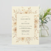 Beige Schilderachtige Bloem Bruiloft Kaart (Staand voorkant)