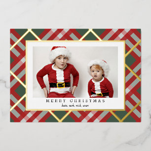 Beige Schotse ruit kerstfolie kerstkaart Folie Feestdagenkaart