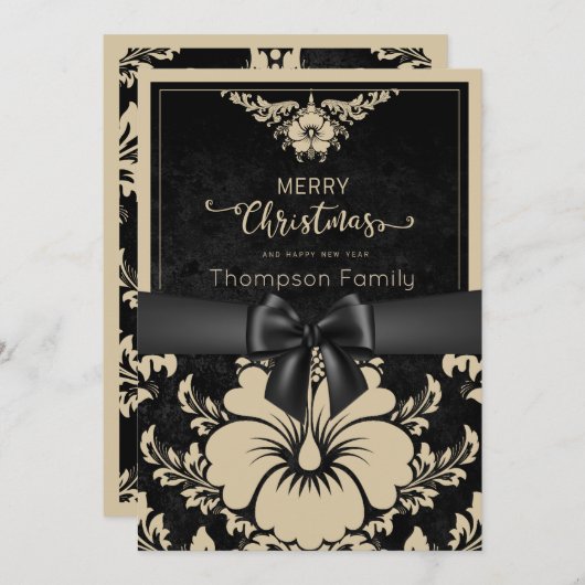 Beige schrift prettig kerstfeest en een gelukkig n kaart (Voorkant / Achterkant)