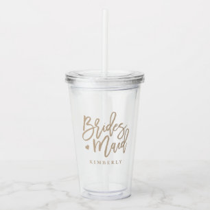 Beige Script Bridesmaid Acryl Drinkbeker