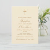 Beige Script Elegant Cream Baptism Invitation Kaart (Staand voorkant)