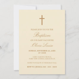 Beige Script Elegant Cream Baptism Invitation Kaart