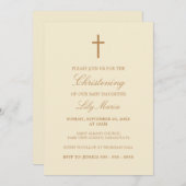 Beige Script Elegant Cream Christening Uitnodiging (Voorkant / Achterkant)