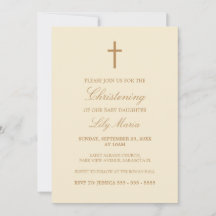 Beige Script Elegant Cream Christening Uitnodiging