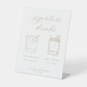 Beige Script Signature Drinken Wedding Reclamebord Met Voetstuk (Voorkant)