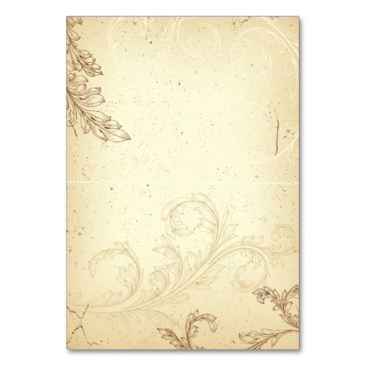  beige scrollleaf bruiloft gevouwen plaats kaart (Achterkant)