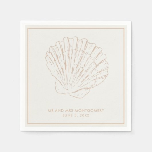 Beige Seashell Beach bruiloft servetten (Voorkant)
