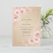 Beige Serene Romantische Rozen Bruiloft Kaart (Staand voorkant)