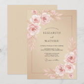 Beige Serene Romantische Rozen Bruiloft Kaart (Voorkant / Achterkant)