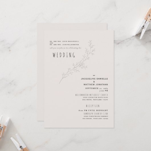 Beige Serenity Beide ouders 2 Uitnodiging van een  (Voorkant / Achterkant in situ)