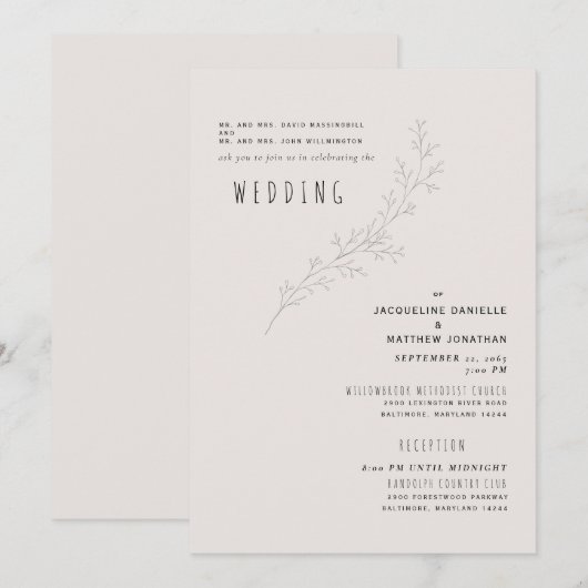 Beige Serenity Beide ouders 2 Uitnodiging van een  (Voorkant / Achterkant)