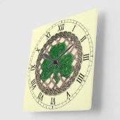 Beige Shamrock &Celtic Knots Roman Numeral Clock Vierkante Klok (Hoek)