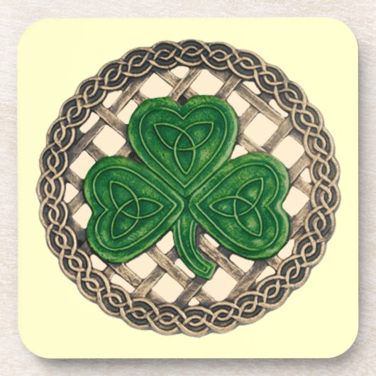 Beige Shamrock en Celtic Knots Onderzetters (Voorkant)