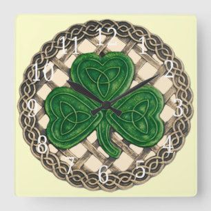 Beige shamrock en Keltische knobbelklokken Vierkante Klok