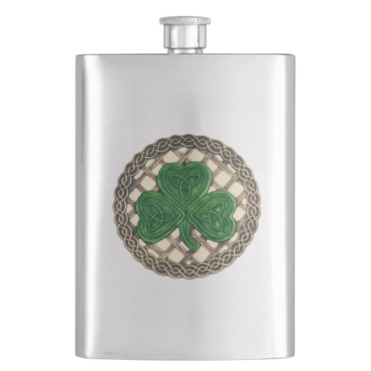 Beige Shamrock on Celtic Knots Flask Flacon (Voorkant)