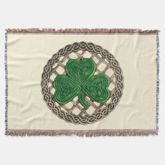 Beige Shamrock on Celtic Knowand Throw Blanket Deken (Voorkant)