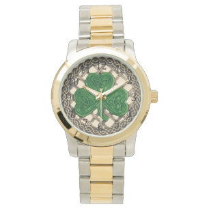 Beige Shamrock op Celtic Knots Watch Horloge