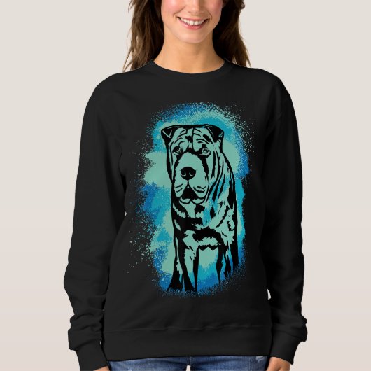 Beige Sharpei Paint Blue Design Dog Mom Dad Trui (Voorkant)