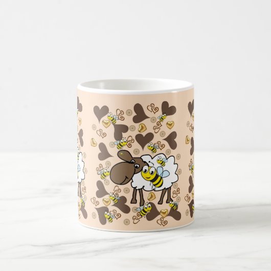 Beige Sheep Brown Hearts Mok (Center)