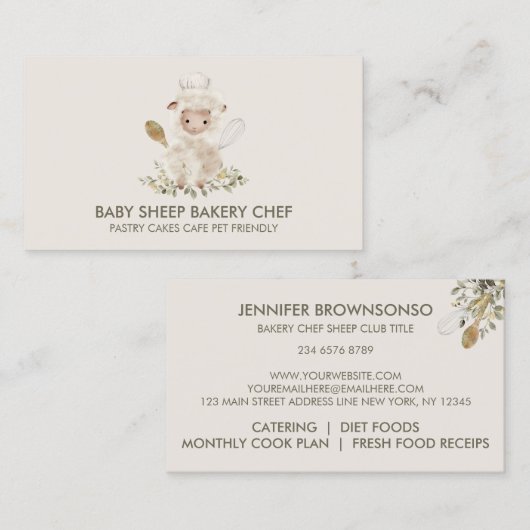 Beige Sheep Chef Bakery Visitekaartje (Voorkant / Achterkant)