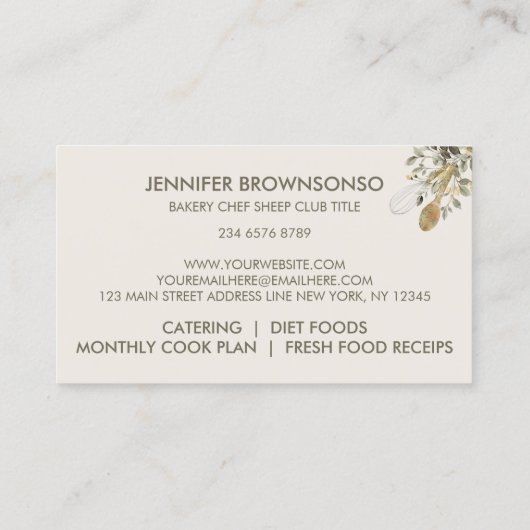 Beige Sheep Chef Bakery Visitekaartje (Achterkant)