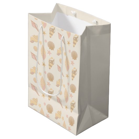 Beige Shells Pattern Medium Cadeauzakje (Voorkant Gekanteld)
