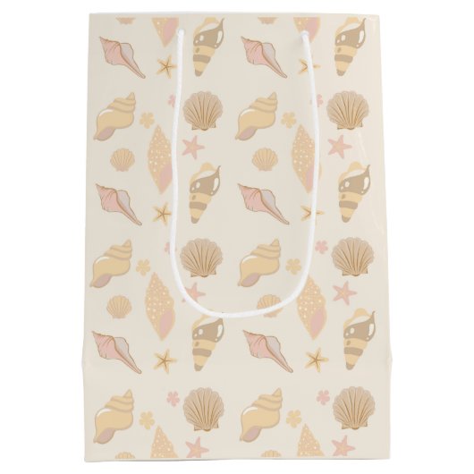Beige Shells Pattern Medium Cadeauzakje (Achterkant)