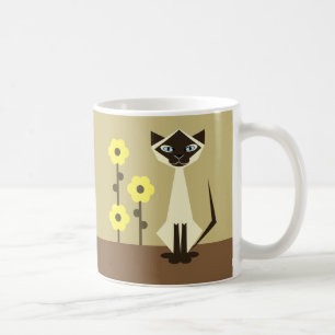 Beige Siamese Cat en florale Coffee Mok