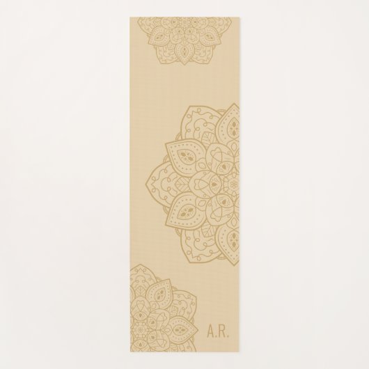 Beige Sierlijke Moderne Mandala Met Initialen Yogamat (Voorkant)