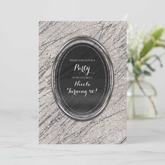 Beige & Silver Glam Marble Stripe Chic Invitations Kaart (Staand voorkant)