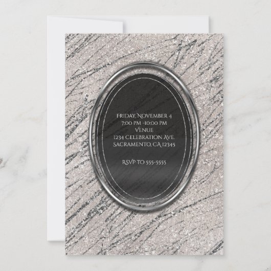 Beige & Silver Glam Marble Stripe Chic Invitations Kaart (Achterkant)