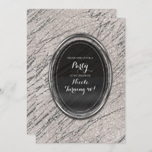 Beige & Silver Glam Marble Stripe Chic Invitations Kaart