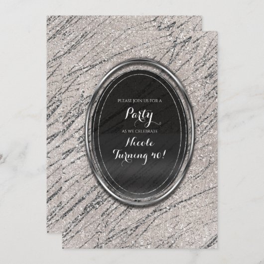 Beige & Silver Glam Marble Stripe Chic Invitations Kaart (Voorkant / Achterkant)