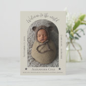 Beige Simple Arch Lijst Foto geboorteaankondiging Aankondiging (Staand voorkant)