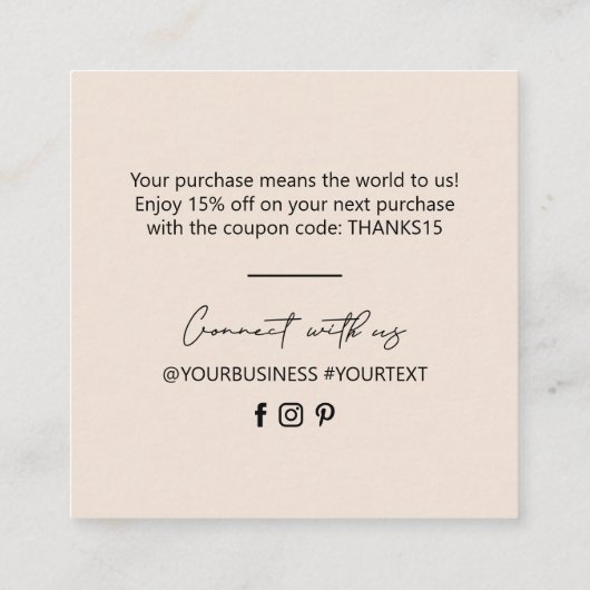 Beige Simple Business Hartelijk dank voor de inste Vierkante Visitekaartje (Achterkant)