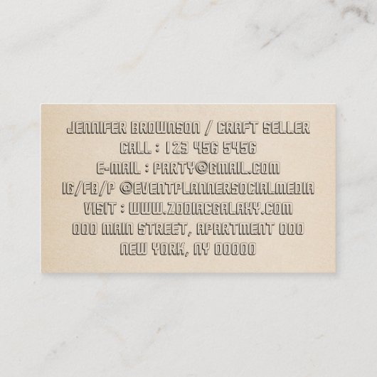 Beige Simple Modern Elegant Craft Visitekaartje (Achterkant)