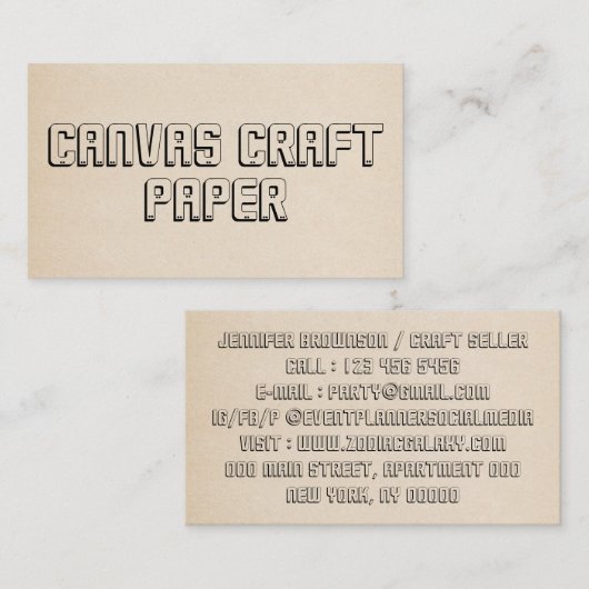 Beige Simple Modern Elegant Craft Visitekaartje (Voorkant / Achterkant)