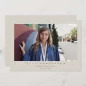 Beige Simple Modern Single Photo Afstuderen Aankondiging (Voorkant / Achterkant)