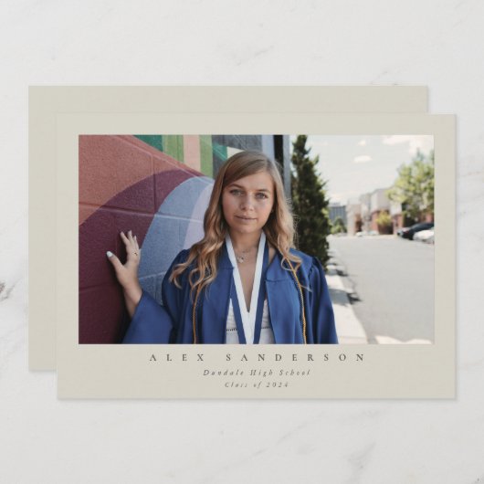 Beige Simple Modern Single Photo Afstuderen Aankondiging (Voorkant / Achterkant)