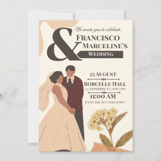 Beige Simple Scrapbook Wedding Invitation Kaart