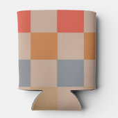 Beige Sinaasappel Blauw Checkerboard Retro Moderne Blikjeskoeler (Achterkant)