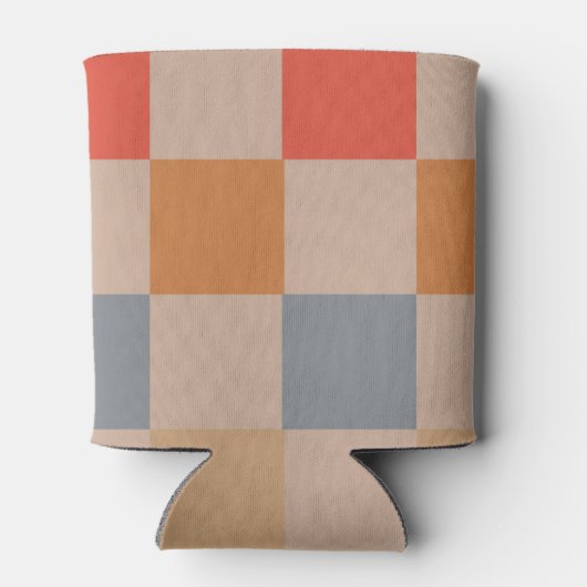 Beige Sinaasappel Blauw Checkerboard Retro Moderne Blikjeskoeler (Achterkant)