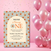 Beige Sinaasappel Daisies Bloemenboog 1e Verjaarda Kaart