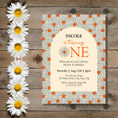 Beige Sinaasappel Daisies Bloemenboog 1e Verjaarda Kaart