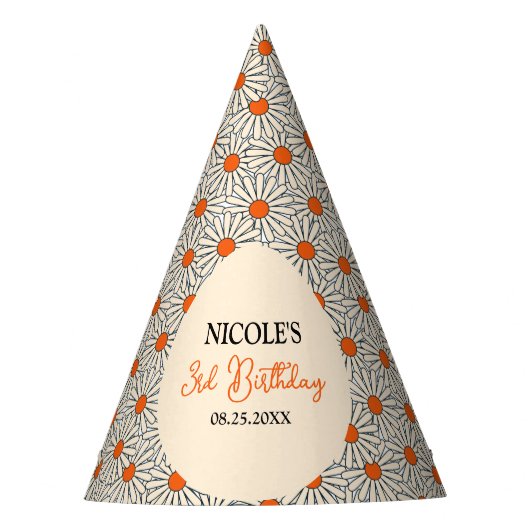 Beige Sinaasappel Daisies Bloemenboog Verjaardag Feesthoedjes (Voorkant)