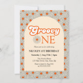 Beige Sinaasappel Daisy Groovy Arch 1e Verjaardag Kaart (Voorkant)