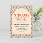 Beige Sinaasappel Daisy Groovy Arch 1e Verjaardag Kaart (Staand voorkant)