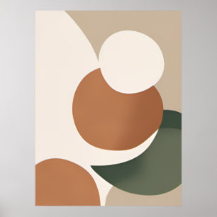 Beige Sinaasappel Groen Minimaal Abstract Boho AI Poster